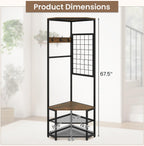 Giantex Corner Hall Tree with Shoe Bench, 4-Tier Freestanding Coat Rack with Hooks & 2-Tier Metal Wire Shoe Rack, Industrial Corner Storage Organizer for Entryway, Hallway, Bedroom