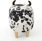 Christopher Knight Home Isana Cow-Shaped Ottoman, Cute Wood Foot Stool Shoes Changing Seat with Cushioned for Living Room, Bedroom, Playroom Porch Furniture, Black and White Velvet