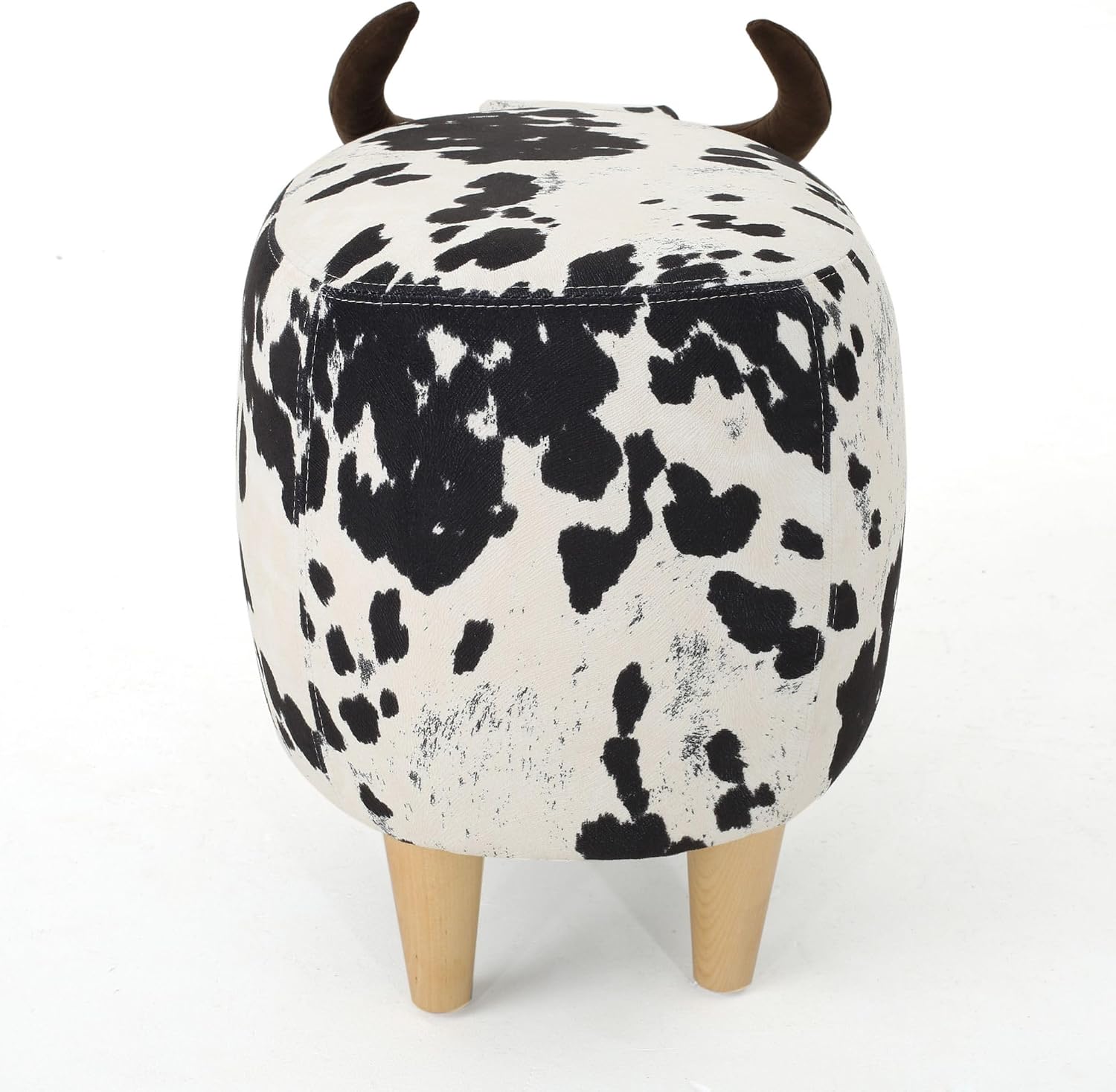 Christopher Knight Home Isana Cow-Shaped Ottoman, Cute Wood Foot Stool Shoes Changing Seat with Cushioned for Living Room, Bedroom, Playroom Porch Furniture, Black and White Velvet