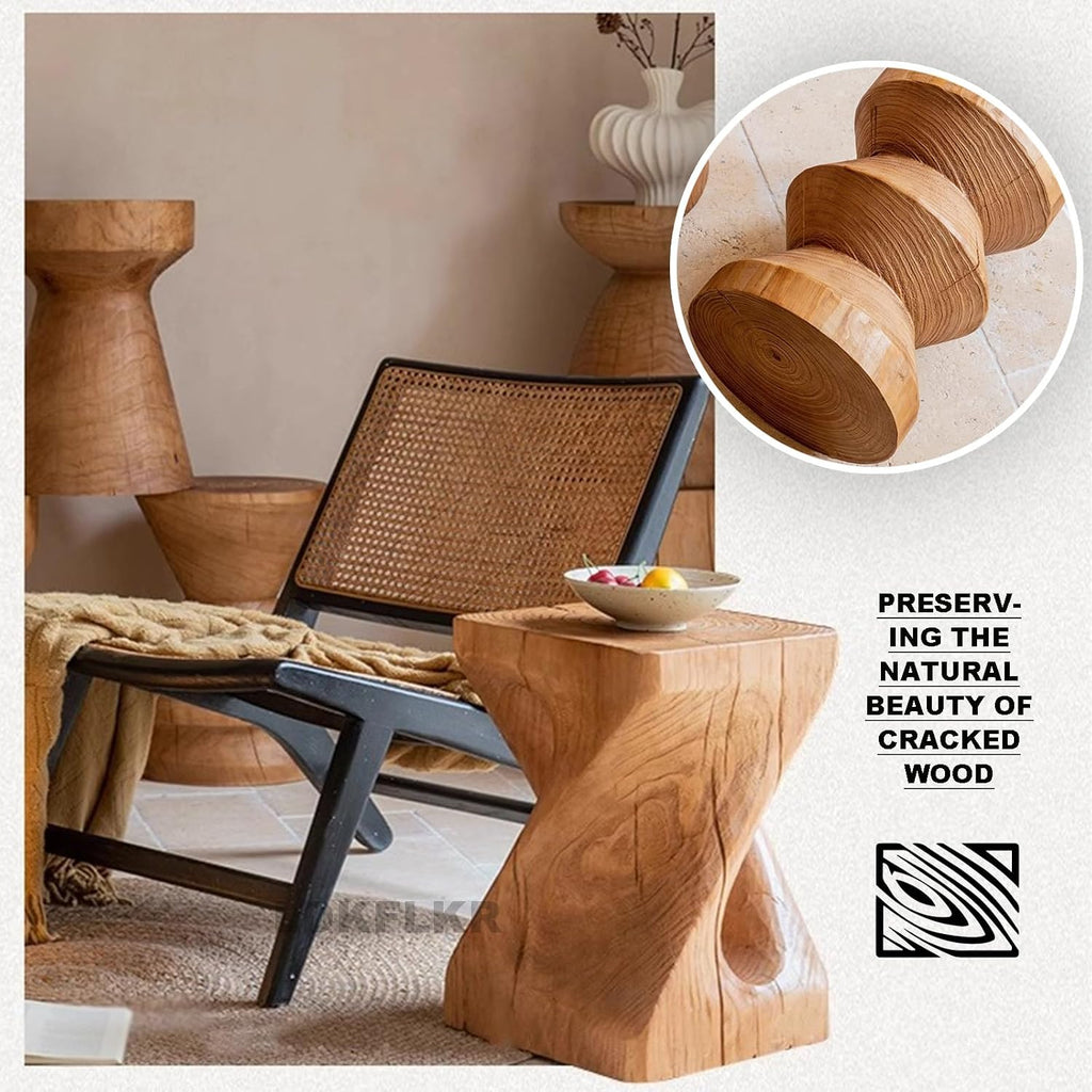 Solid Wood Small Side Table, Accent Table Freeform Natural Plant Stand Coffee Table Pedestal Display Stand Accent Stool for Living Room Bedroom Entryway Office Home Decor,N