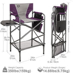 LANMONTAIN Folding Tall Director Chairs,30.7'' Seat High Makeup Solan Chairs,Portable Camping Chair w/Side Table Functional Pocket and Footrest,Comfy Bar Stool Heavy Duty Supports 350 Lbs,Purple