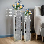 30" Tall Floor Vase, Double Sided Crushed Diamond Mirrored Vases,Large Flower Vase for Home Decor, Mirror Glass Decorative for Living Room,Office,Centerpiece (Crushed Diamond:4.7''L X 6.8''W X 30''H)