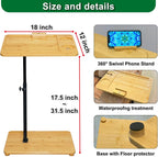 TV Tray Table 360° Swivel Sofa Couch Armrest Tray Bamboo Side Table C Shaped End Table for Small Spaces Snack Dinner Bed Eating Couch Tables That Slide Under