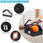 2 Pack Hat Storage for Baseball Caps-Holds Up to 28 Caps, Hat Organizer for Closet Stackable Hat Box with Cardboard, Dust-proof Beanie organizer with 2 Handles for Home Travel (Black, 2Pack-Small)