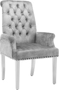 LOULENS Luxurious Velvet Dining Chairs, Modern Upholstered Dining Chair with Arms, Tufted High Back Dining Room Chairs with Stainless Steel Leg for Kitchen & Dining Room, Grey
