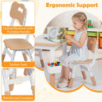 Costzon Kids Table and 4 Chairs, Height Adjustable Toddler Desk Set w/Easy-to-Wipe Graffiti Desktop & 2 Storage Basket for Home, Classroom, Daycare, Playroom, Art Study Table Set (Natural, 5 PCS)