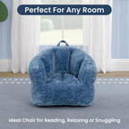Delta Children - Serta Kids Plush Barrel Toddler Chair, Soft Foam Chair Bean Bag Chair Alternative for Boys and Girls, Cozy Seat for Reading, Watching Cartoons, Playroom Nursery Bedroom, Denim Blue