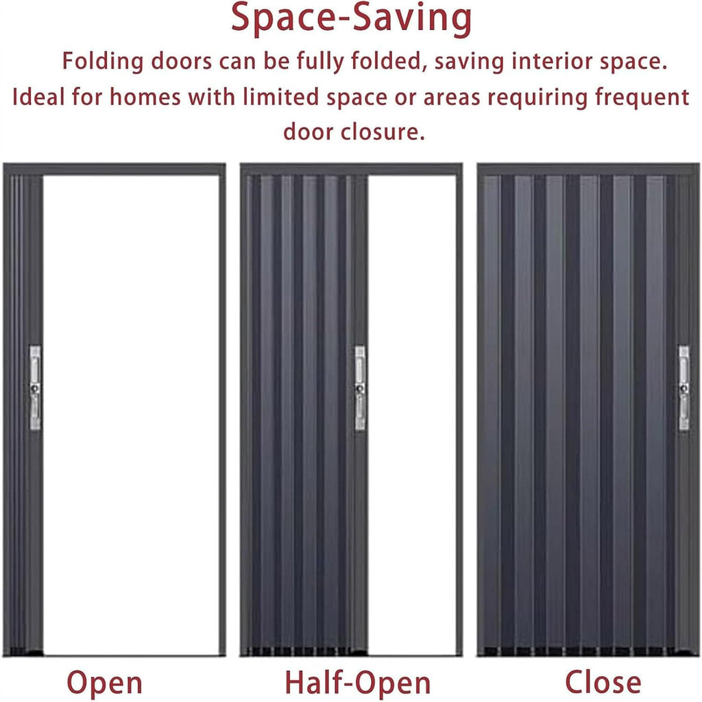 Accordion Door Interior Folding Door with Lock and Key, Kitchen Privacy Door, Home Bedroom Accordion Door Screen, Aluminum Alloy Telescopic Folding Doors Fits 22to 80 Inch Openings (65x82in,A)