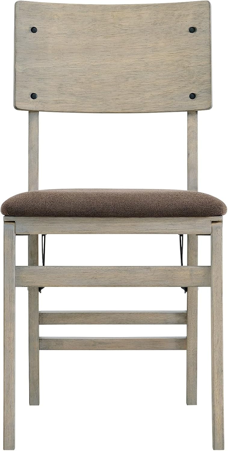 Stakmore Comfort Curve Wood Folding Chairs Set of 2, Padded Upholstered Seat, Solid Hardwood Dining & Card Table Chairs, Space Saving, No Assembly, Driftwood Frame with Bravado Aztec Fabric