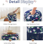 Round Fringe Ottoman with Storage, Farmhouse Tassel Velvet Footrest Stool, Flip Top Vanity Ottoman Chair for Living Room Bedroom