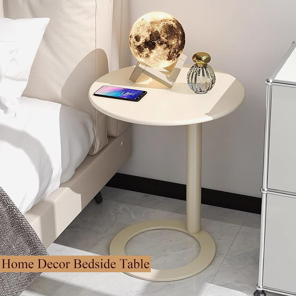C Shaped Metal Side Table Round Accent Table,Small Sofa or Bedside Table for Living Room, Bedroom, Small Spaces(23.6″W×29″H, Green B)