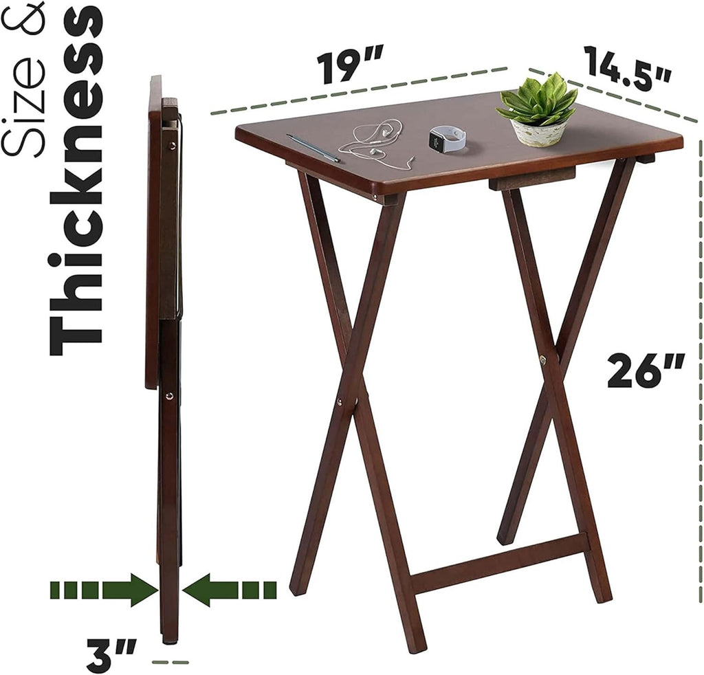 PJ Wood - Folding Wood TV Tray Table - Honey Oak, 10-Piece Set | Rectangular Design, Cross Base, 14.57 in W x 19.09 in L x 26 in H, Indoor Use, Assembly Required, Screwdriver Hammer Needed