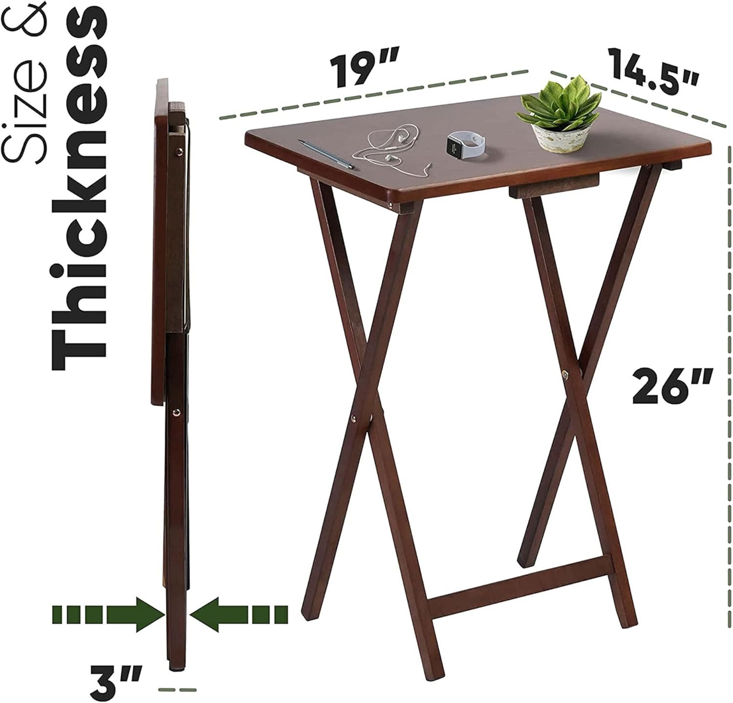 PJ Wood - Folding Wood TV Tray Table - Honey Oak, 10-Piece Set | Rectangular Design, Cross Base, 14.57 in W x 19.09 in L x 26 in H, Indoor Use, Assembly Required, Screwdriver Hammer Needed