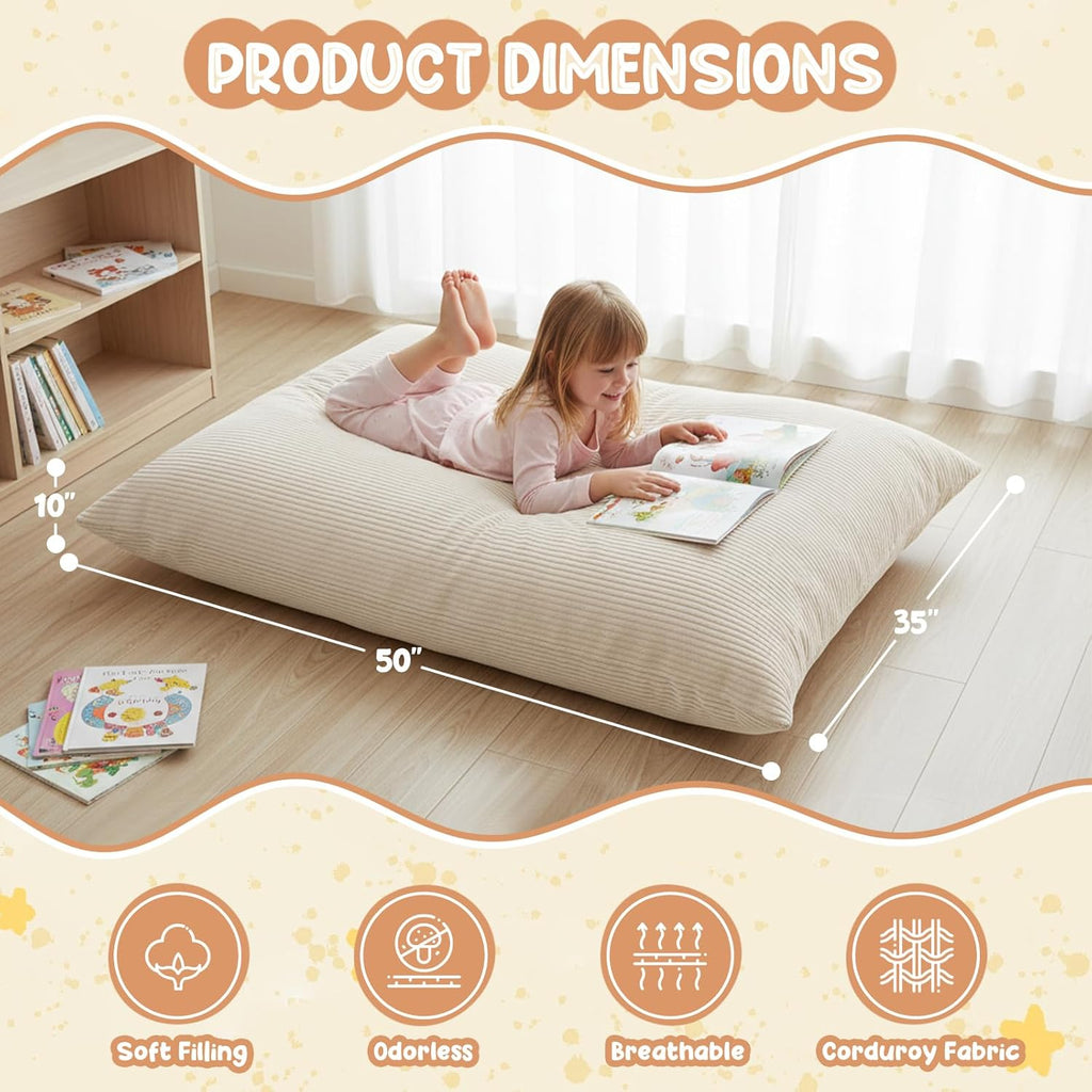 3 in 1 Kids Bean Bag Chair Bed – Foldable Bean Bag to Lounger & Floor Mattress, High-Density Foam Filling Bean Bag, Child Floor Sofa for Reading, Sleeping, Gaming & Relaxation,Beige
