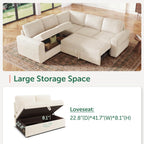 HONBAY Modular Sectional Sleeper Sofa with Pull Out Bed,Corduroy L Shaped Couch with Storage, Sectional Couches for Living Room,Beige