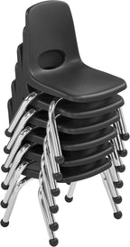 FDP 10" School Stack Chair, Stacking Student Seat with Chromed Steel Legs and Ball Glides For In-Home Learning or Classroom - Black (6-Pack), 10355-BK