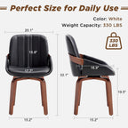 Swivel Black Dining Chairs Set of 4, Mid Century Modern Faux Leather Dining Room Chairs with Arms, Upholstered Kitchen Vanity Accent Chair, Walnut Backrest Support & Sturdy Wood Legs