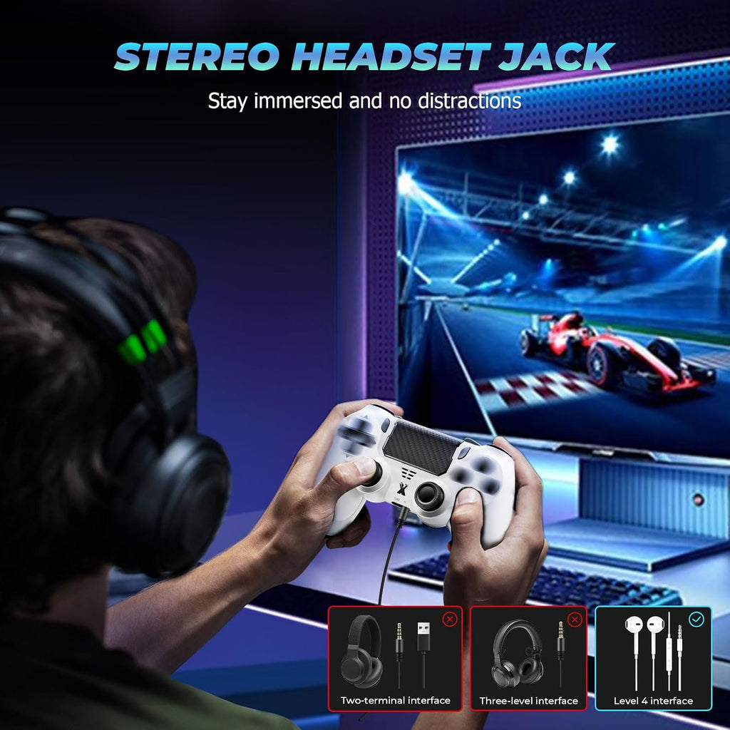 Puiseno Wireless Controller for PS-4, Dual Vibration Game Joystick/Motion Sensing/Touchpad/Speaker/3.5mm Audio Jack Headphone, Upgraded Six-Axis Sensor, Compatible with PS4/Slim/Pro Console/PC (WHITE+BLACK)