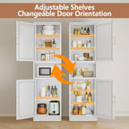 67" Tall Pantry Cabinet, Kitchen Pantry Storage Cabinet with Doors and Shelves, Slim Freestanding Storage Cabinet, Metal Utility Cabinet with Adjustable Shelves, Cord Hole, Reversible Door, White