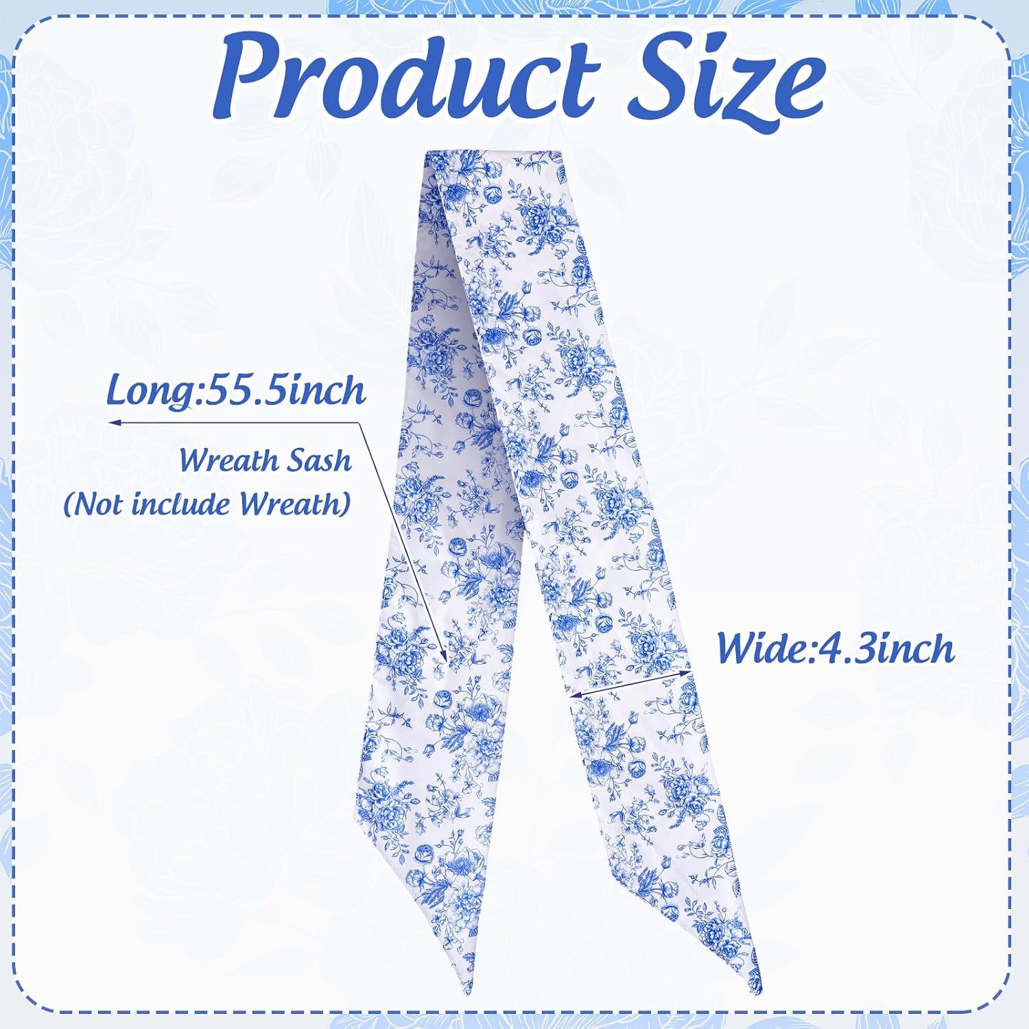 FYSUIMU 2Pcs Blue Flower Wreath Sash for Front Door Chinoiserie Floral Garland Ribbon for Holiday Party Home Decor Indoor Outdoor