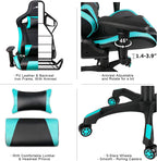 Leopard Gaming Chair, High Back PU Leather Office Chair, Adjustable Video Gaming Chairs, Swivel Racing Chair with Adjustable Armrest (Black/Light Blue)