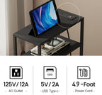 TUTOTAK Keep Phones Charged & Books Organized with Slim 3-Tier Side Table with Charging Station for Living Room Bedroom TB01BK095