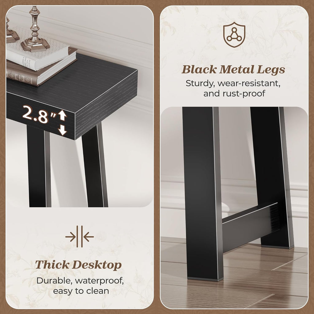 Huuger Entryway Console Table with Charging Station, USB-C Port, 47.2 Inch Sofa Table with Metal Legs, Entry Hallway Table with Thicker Desktop, Modern Behind Couch Table, Black