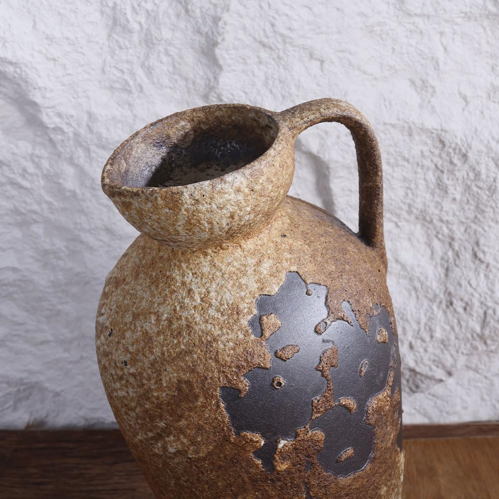 Wabi Sabi Rusty Vintage Vase, 11" Tall Wabi Sabi Decor Rustic Farmhouse Pottery Vase for Centerpiece, Textured Pottery Flower Vases for Home Decorative, Table, Living Room, Bedroom, Bathroom, Kitchen