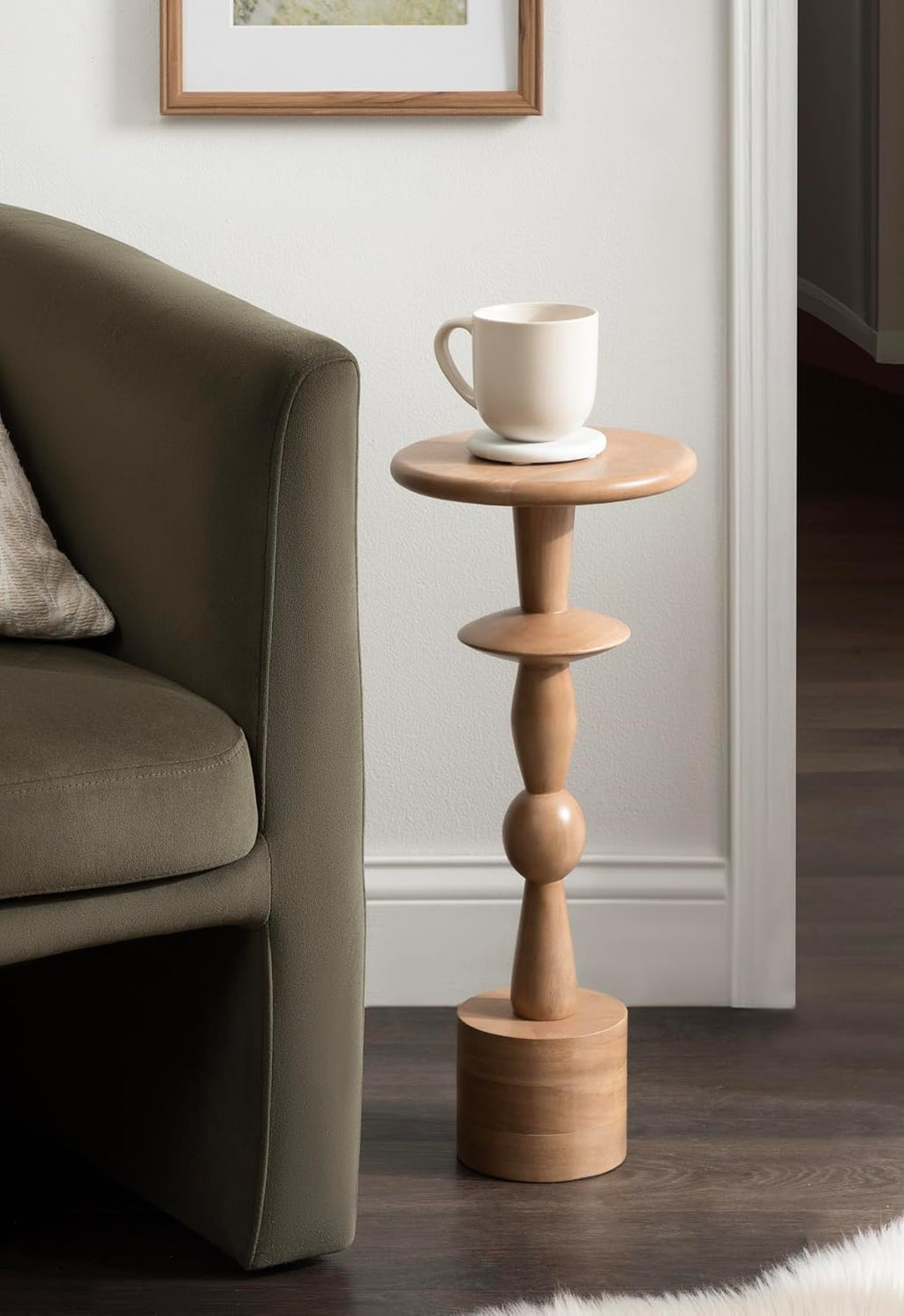 Kate and Laurel Avenal Modern Round Mango Wood Drink Table, 9 x 9 x 22, Natural Wood, Mid-Century Mini Pedestal Table with Totem-Inspired Design for Indoor Plant Stand or Small Bedroom Nightstand