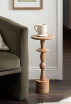 Kate and Laurel Avenal Modern Round Mango Wood Drink Table, 9 x 9 x 22, Natural Wood, Mid-Century Mini Pedestal Table with Totem-Inspired Design for Indoor Plant Stand or Small Bedroom Nightstand