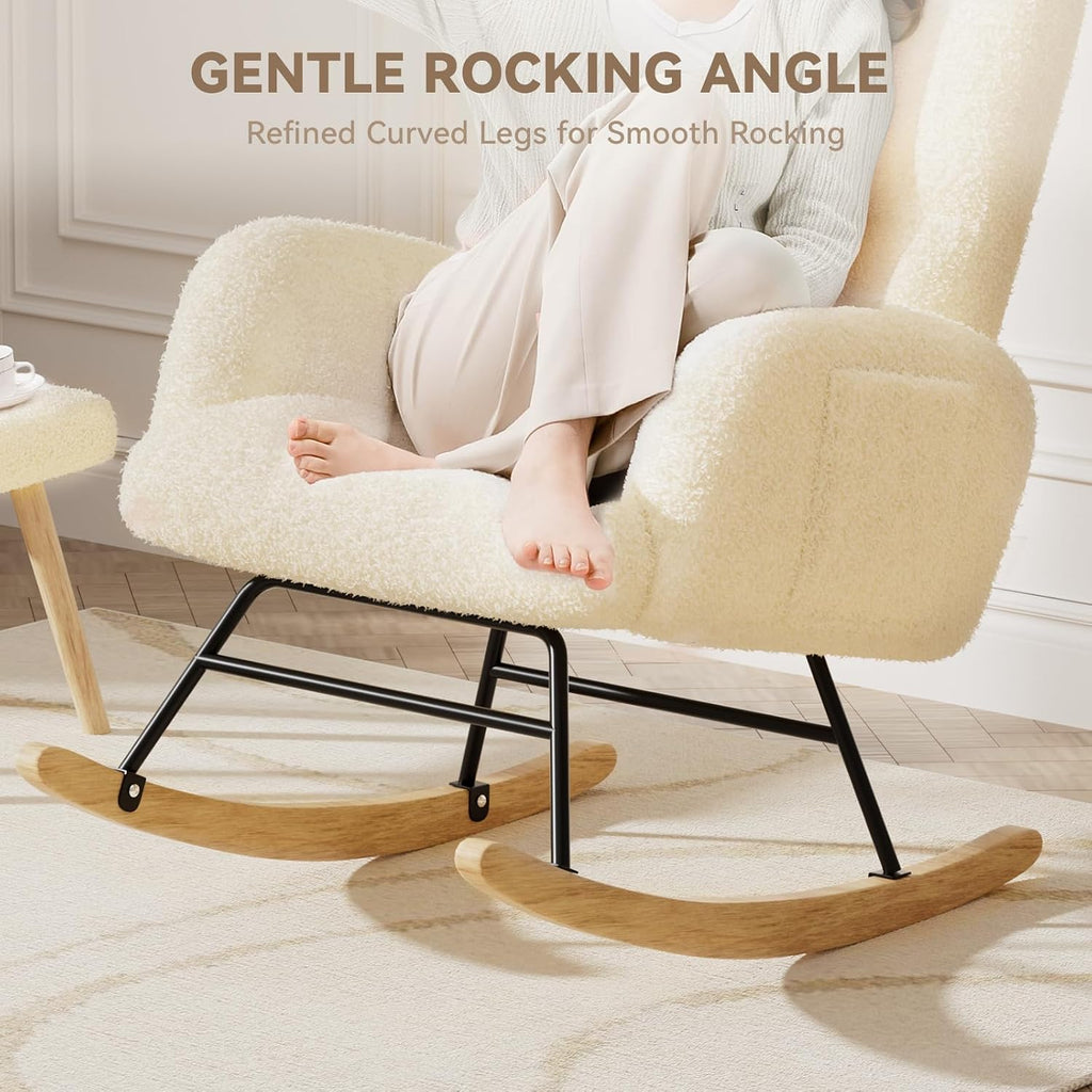LUCKLIFE Rocking Chair Nursery,Teddy Upholstered Glider with Side Pockets | High Backrest Reading Chair,Modern Accent Chairs for Living Room,Bedroom