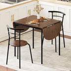 GOFLAME 3-Piece Drop Leaf Dining Table Set, Extendable Kitchen Breakfast Table with 2 Chairs, Space Saving Folding Dining Room Set for Home Kitchen, Apartment, Small Space, Rustic Brown