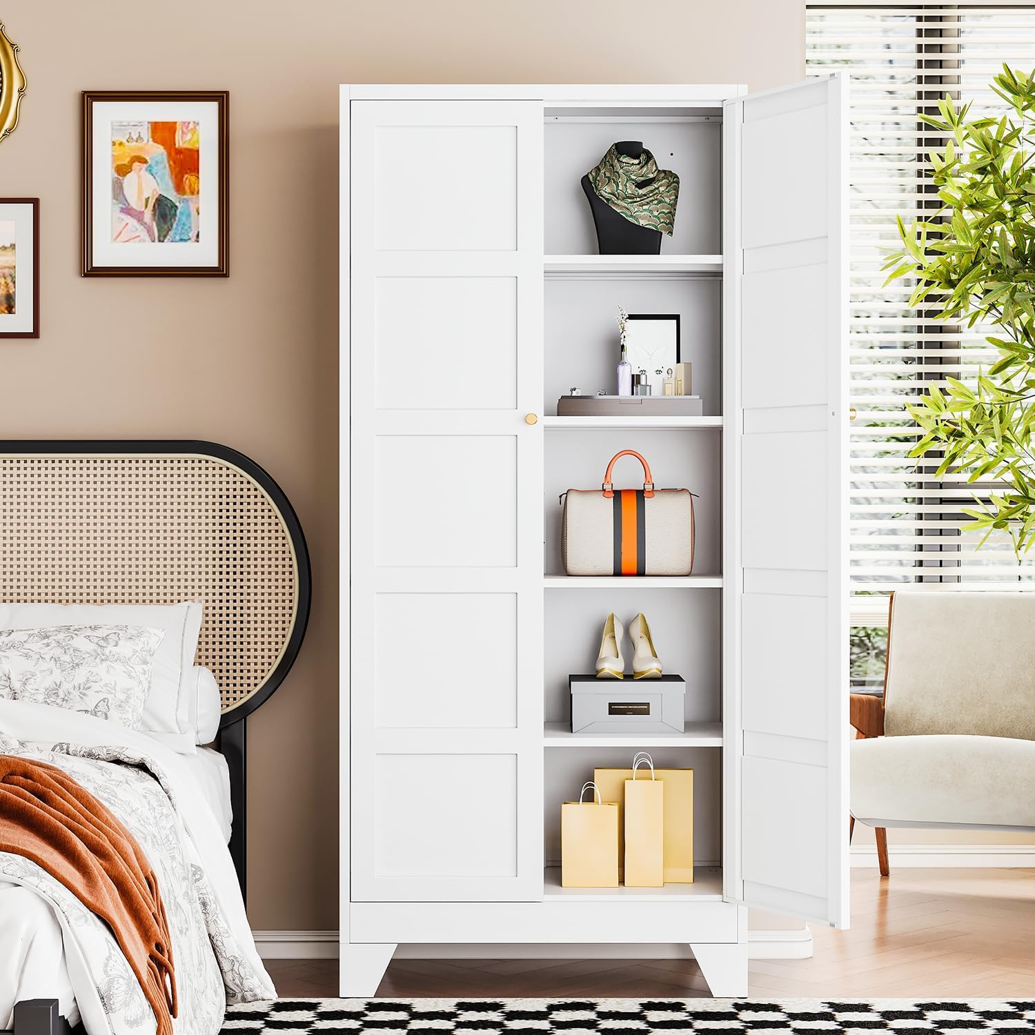 Letaya 72" H Metal Storage Cabinet with 2 Doors and 4 Shelves,Tall Kitchen Pantry Cabinets,Utility Pantry Organizers for Cupboard/Dining/Bathroom/Home Office/Garage (Black, 72" H x 18" D x 33.5" W)