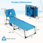 Goplus Tanning Chair, Folding Adjustable Patio Lounge Chair with Face Hole, Removable Pillow, 330LBS, Carry Strap, Outdoor Sunbathing Chair, Lightweight Portable Beach Lounge Chair (1, Navy)