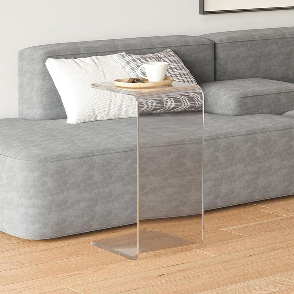 Acrylic C-Shaped End Table, Clear Side Tables for Living Room, Coffee/Drink/Food/Snack Table for Couch, Bedside Nightstand(B,30 * 30 * 55CM)