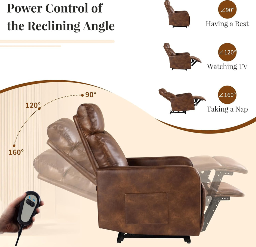 Zero Wall Power Recliner Chairs, Small Recliner for Small Spaces and Petite People Man Woman (1, Faux Leather Light Brown)