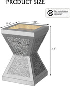 IKIFLY Mirrored Nightstand Set of 2, LED End Table with Irregular Base, Silver Accent Beside Table with Crushed Diamond for Living Room, Bedroom and Office (Remote Control Included)