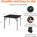 Amazon Basics 34 inch Portable Sturdy Folding Dining Table with Carrying Handle, Space Saving Storage, Square, 33.9 x 29.1 x 33.9 inch, Black | Folding