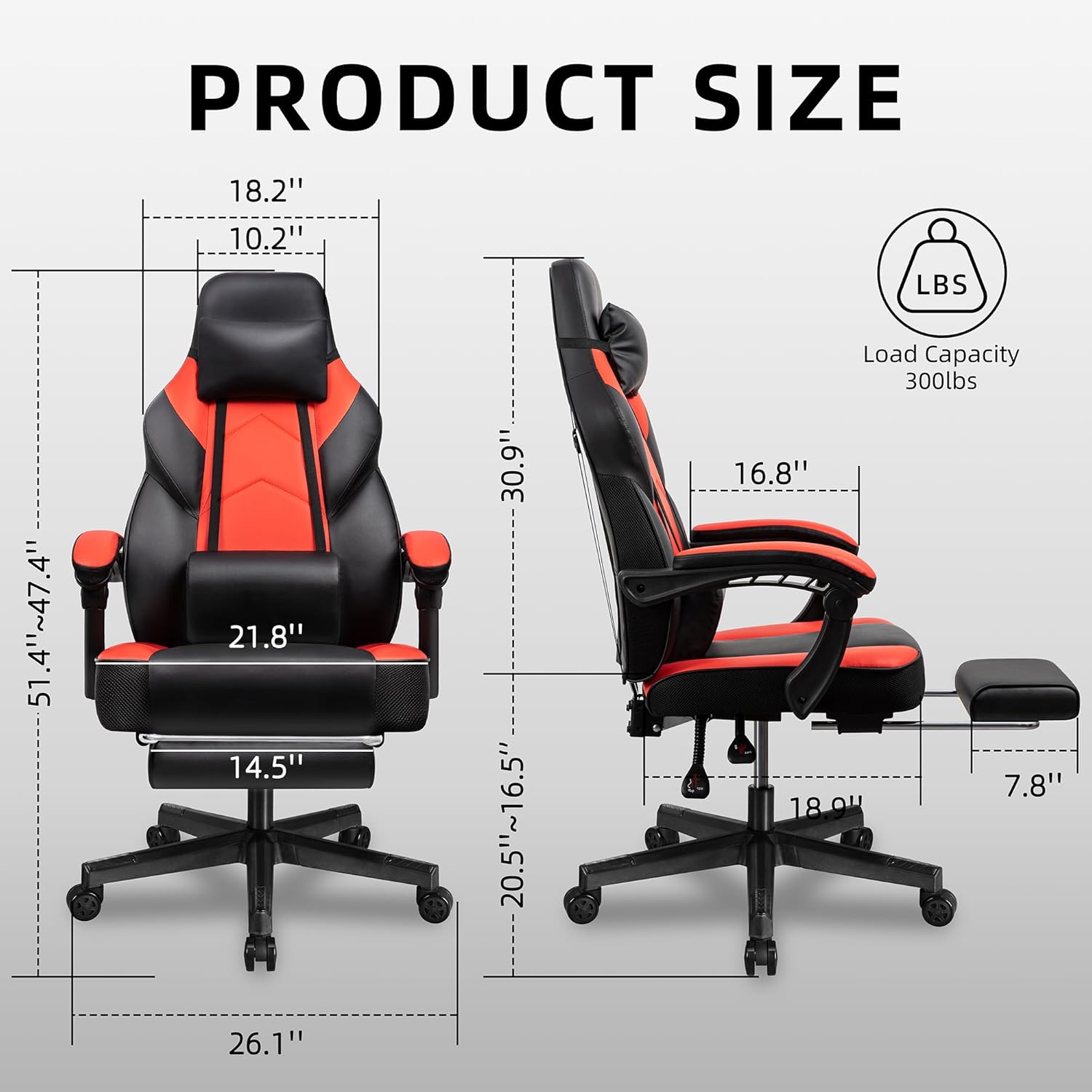 Shintenchi Gaming Chair with Footrest, Massage Lumbar Support, Height Adjustment, and 360° Swivel Seat. Ergonomic Design for Gaming