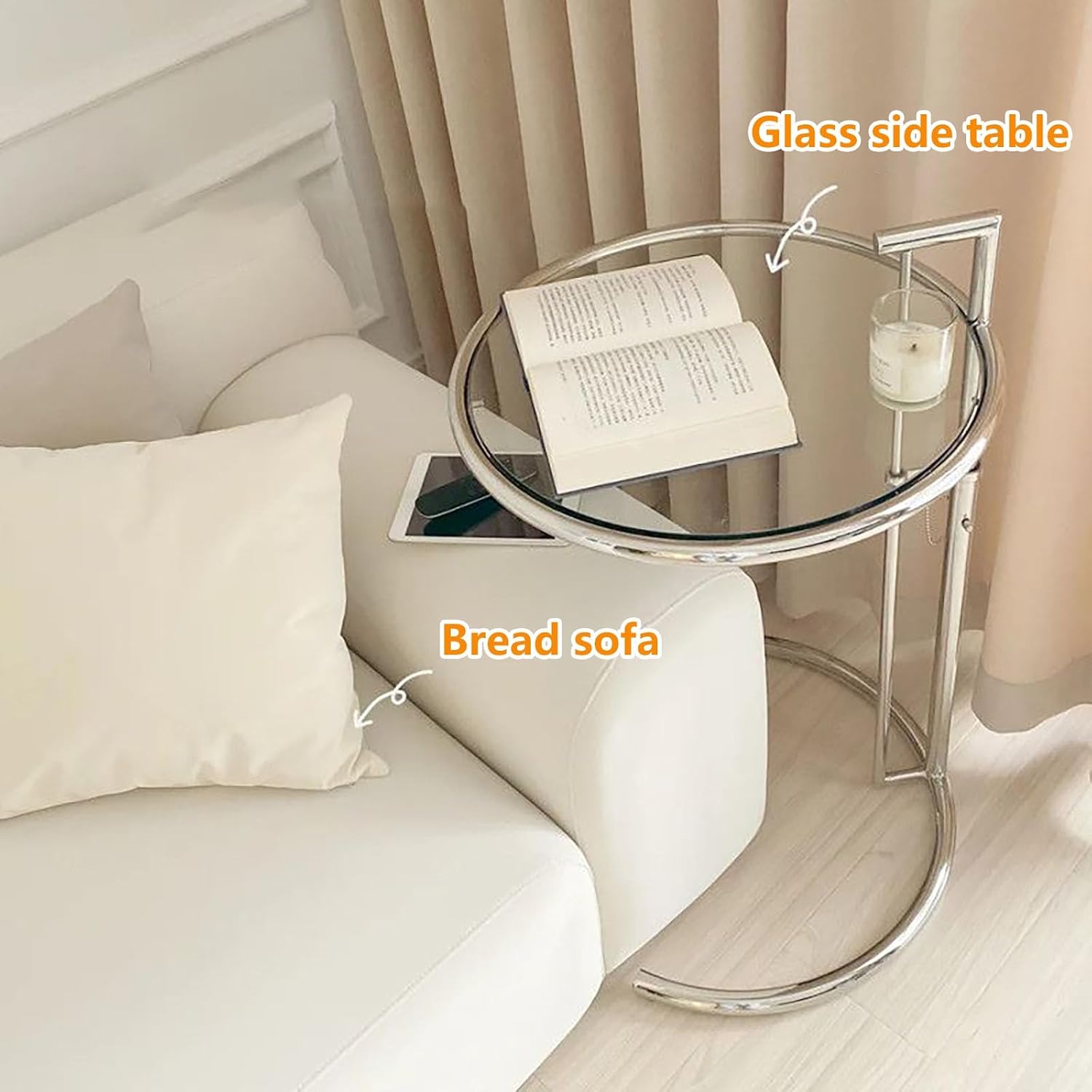Round End Table, Side Table for Living Room, Small Spaces, Modern White Nightstand, Suitable for Bedroom, Living Room and Balcony(Clear)