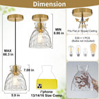 5.9" Mini Black Gold Pendant Lights Kitchen Island 2 Pack, Small Brushed Brass Hammered Glass Pendant Light Fixtures, Modern Hanging Lights Kitchen Pendant Lighting over Sink Bathroom Dining Room