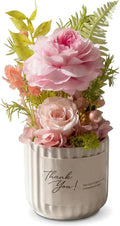 Preserved Real Pink Roses in Ceramic Vase, 7.8" H x 2.6" W, Hand-Arranged, Lasts 1-3 Years, No Water, Home Decor, Birthday Gift for Mom or Wife