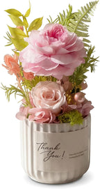 Preserved Real Pink Roses in Ceramic Vase, 7.8" H x 2.6" W, Hand-Arranged, Lasts 1-3 Years, No Water, Home Decor, Birthday Gift for Mom or Wife