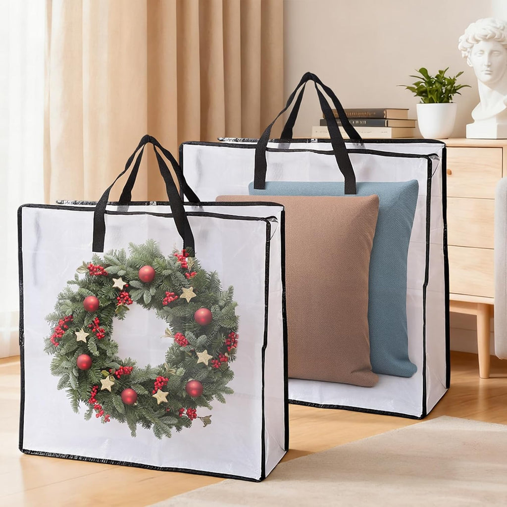 3 PCS Wreath Storage Container - 25 inch Christmas Wreath Storage Bag for Holiday Decorations, Container for Home Storage Durable Polyester with Handles