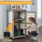 Outdoor Storage Cabinet with Metal Top, Wooden & Plastic Potting Bench & Tool Organizer, Adjustable Shelf for Patio Backyard Garden, Small Outdoor Cabinet for Tools