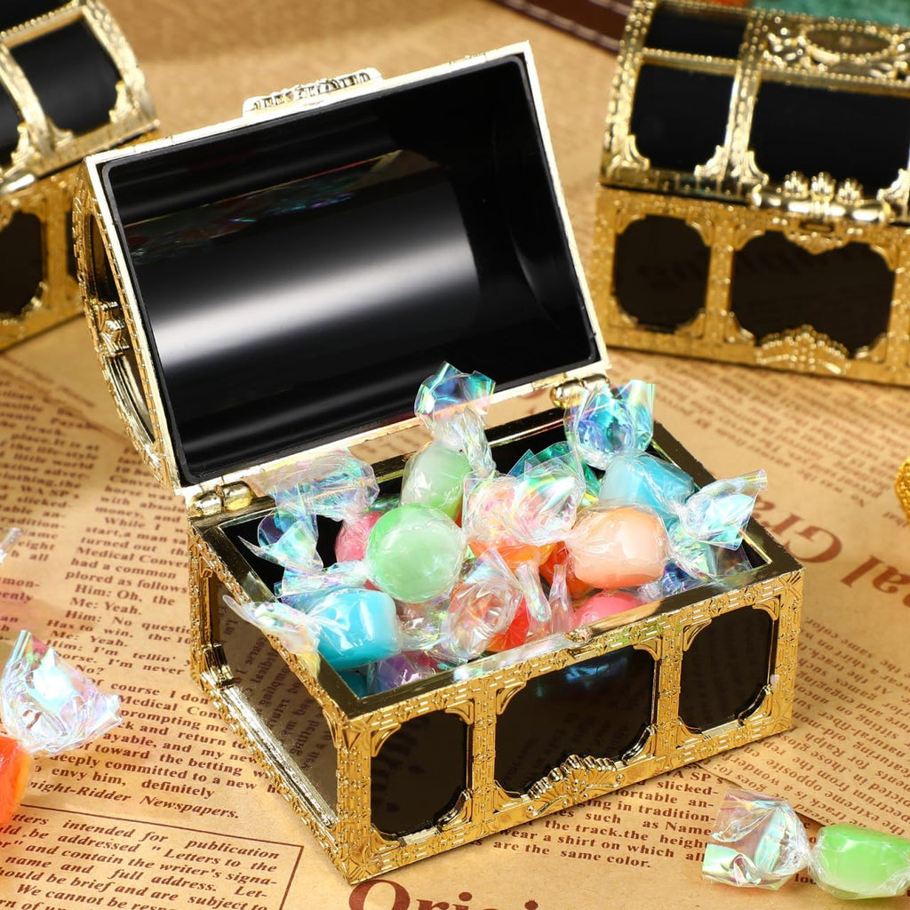 Cabilock 12 Pcs Treasure Chest for Kids Small Wedding Favor Boxes Favors Mini Pirate Chest Party Containers Themed Small Decor Vintage Candy present Boxes Bulk Pirate Candy Golden