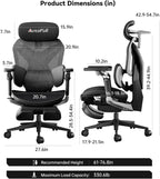 Autofull G7 Gaming Chair - 3-Zone Lumbar, 22-Point Adjustment, Breathable Mesh, Custom Backplate, 720° Armrests, BIFMA Certified Ergonomic, 140° Recline, IGR Certified, Niko Endorsed - Gift for Gamers