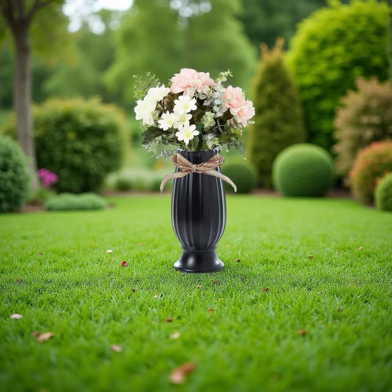 Grave Vases for Cemetery with Metal Spikes and Drainage Holes,Cemetery Vases for Headstones Memorial Gifts Loss of Loved One (Black)