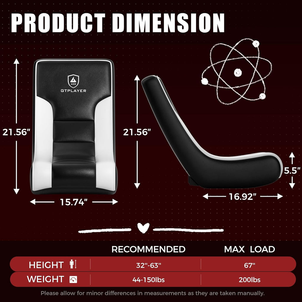 GTPLAYER Floor Rocker Gaming Chair – Adjustable Angle Limiter, Ultra Lightweight Ergonomic Floor Rocking Game Seat for Gaming and Lounging, Black & White