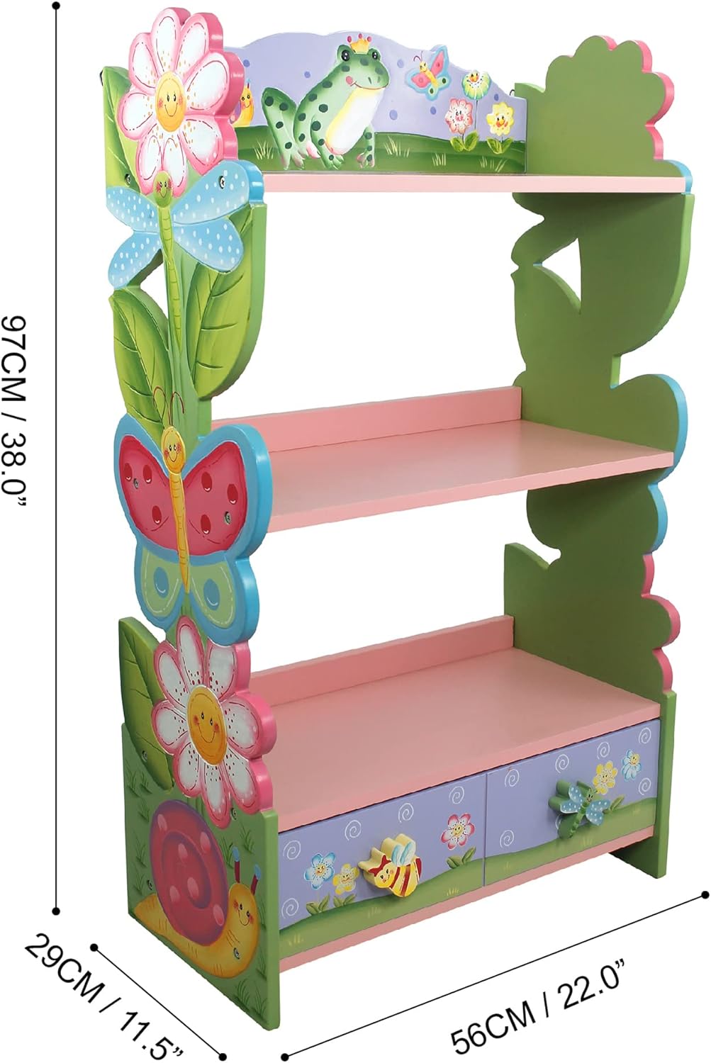 Fantasy Fields Magic Garden Kids 3-Tier Bookshelf & Drawer, Multi